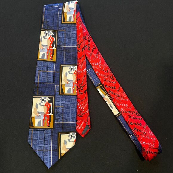 ~ ~100% Silk Handmade Picasso "Pierrot et Arlequin" Mark A. Gough Neck Tie Rare - Picture 16 of 16